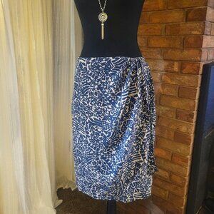 Saks Warm Blue/Cream Silk Wrap Skirt - Size L